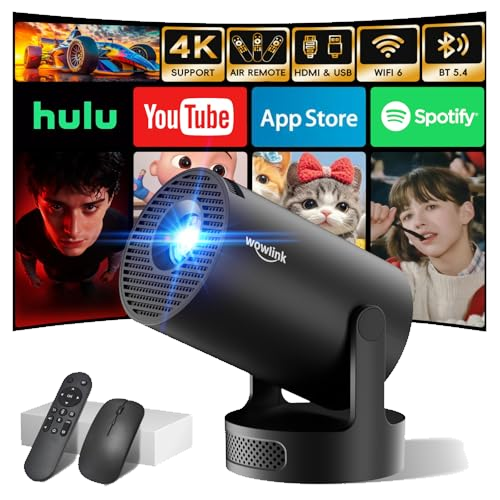 Mini Beamer 4K Full HD 1080P 2026 Neueste Eingebaute Apps 1080P FHD WiFi 6 BT 5.4 Auto Screen Keystone Korrektur Smart Projektor Tragbar Auto Horizontal Trapezoid Correction